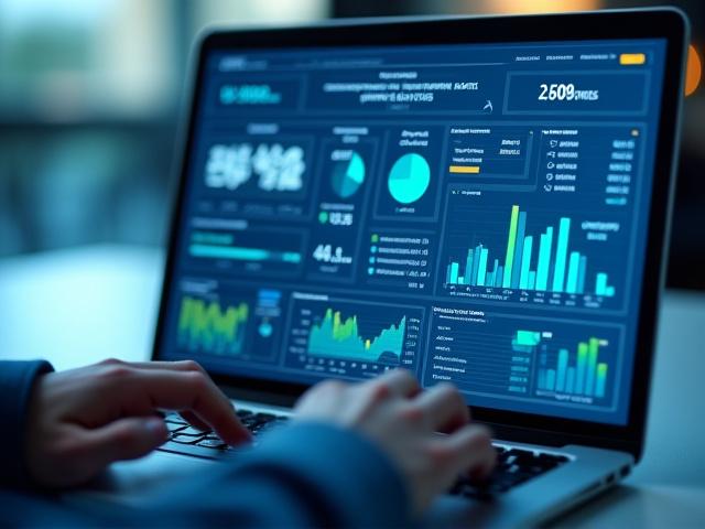 Datenanalyse-Dashboard auf einem Laptop mit Grafiken und Diagrammen.