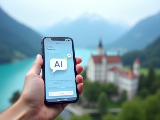 Mobile App auf einem Smartphone mit Buchungsfunktionen und Chat-Symbol.